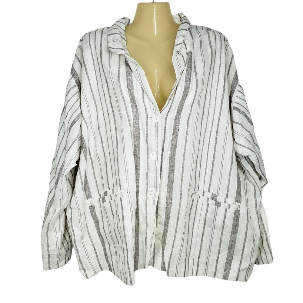NWT Johnny Was Zona Stripe Linen Jacket Gray & White Women's Size XL - Picture 11 of 12